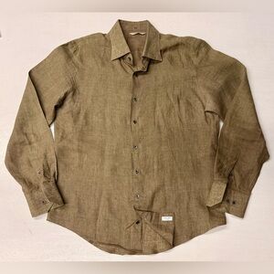 SUITSUPPLY Mid-Brown Pure Linen Slim Fit Shirt XL